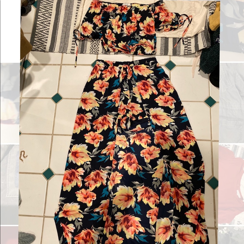 Two piece floral set. The bottom is a skort
